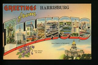 Large Letter Postcard Harrisburg,  Illinois Il Linen Springfield Capital Violet