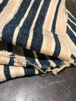 Antique Feed Sack Heavy Fabric Blue And Green Stripes 2 1/2 Yards 60” Wide