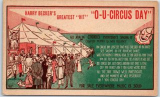 Vintage Song Music Advertising Postcard " O - U Circus Day " Harry Becker C1910s