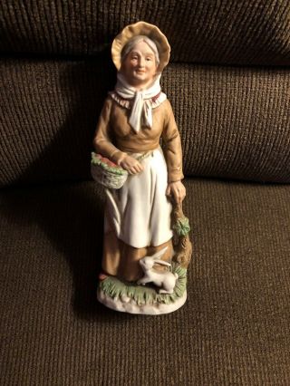 Vintage Homco Figurine Of A Sweet Old Woman With Bunny 1409