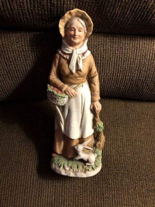 Vintage Homco Figurine Of A Sweet Old Woman with Bunny 1409 2