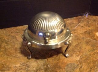 Vintage Leonard Silverplate Footed Covered Butter Dish Lion Head & Feet