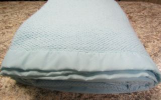 Vtg Acrylic Blue Soft Fuzzie Faribo Waffle Weave Blanket Queen 88x82 Nicebinding