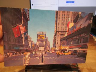 Vintage Old Postcard York City Times Square Criterion Theater Woolworth Flag