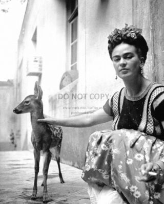 Mexican Painter Frida Kahlo And Pet Deer Granizo - 8x10 Photo (fb - 968)