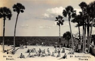 St.  Petersburg Florida 1930 - 40s Rppc Real Photo Postcard On The Beach Ocean