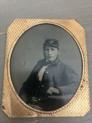 Antique 1800s American Military Photo Tintype Of 4 Military Soldiers