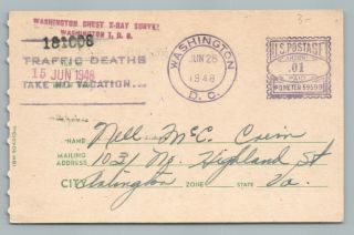 X - Ray Service Postcard—washington Dc Vintage Tuberculosis Medical 1948