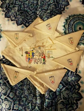 Vintage Pure Irish Linen Tablecloth & 6 Napkins Embroided