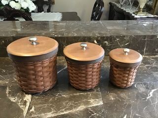 Longaberger Canister Baskets Set Of 3 Sealable Protectors Warm Brown 2007