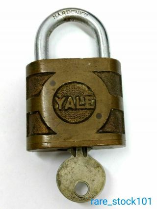 Vintage Yale Pin Tumbler Brass Padlock W/ Key Steel Shackle