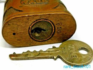 Vintage Yale Pin Tumbler Brass Padlock w/ Key Steel Shackle 3