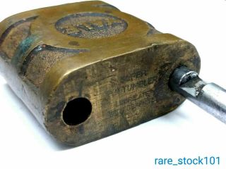 Vintage Yale Pin Tumbler Brass Padlock w/ Key Steel Shackle 4