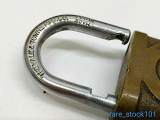 Vintage Yale Pin Tumbler Brass Padlock w/ Key Steel Shackle 5