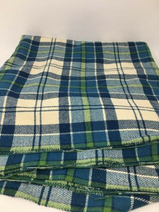 Vintage Blue Green Plaid Wool Material Tartan Sewing Fabric Yardage Crafting