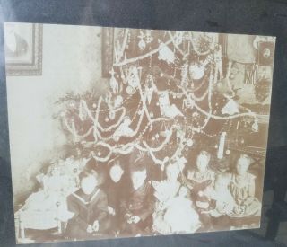 Antique Victorian Framed Family Christmas Photo w/7 Unhappy Children,  Tree 2