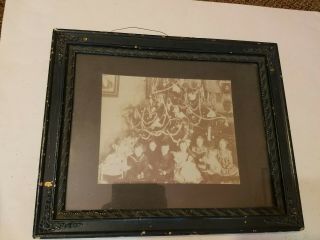 Antique Victorian Framed Family Christmas Photo w/7 Unhappy Children,  Tree 3