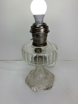 Antique Kerosene Oil Clear Corinthian Aladdin Lamp And Electric Burner