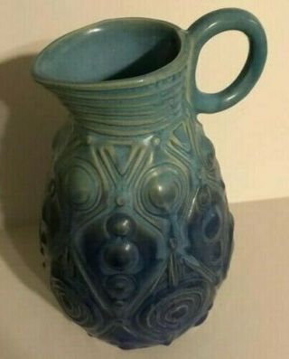 Vintage Hand Crafted Ombre Blue Ceramic Footed Pitcher