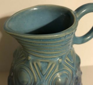VINTAGE HAND CRAFTED OMBRE BLUE CERAMIC FOOTED PITCHER 4