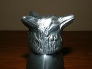 Vintage Pewter Fox Dog Wolf Head Stirrup Cup Tall 5.  25 " Shot Cup