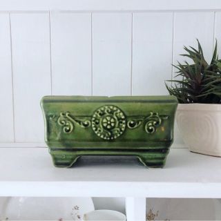 Vintage Pottery Planter Ceramic Dark Green Concho Vine Mcm Midcentury Boho Retro