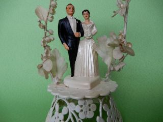 VINTAGE WEDDING CAKE TOPPER BRIDE AND GROOM 1954 NOVELTY MFG.  Co. 2