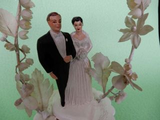 VINTAGE WEDDING CAKE TOPPER BRIDE AND GROOM 1954 NOVELTY MFG.  Co. 3