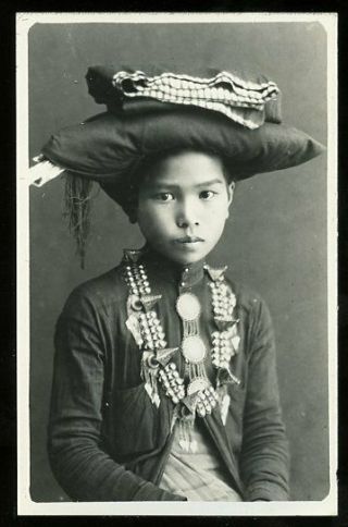 C.  1930 Tibet Rppc Young Tibetan Girl In Traditional Costume
