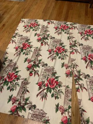 2 Vintage Mid Century Floral Barkcloth Drapes Curtain Panels Lined Each 58 " X 40 "