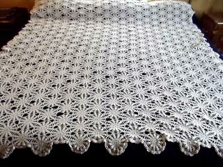 Vintage Crochet White Lace Twin Bedspread 70x78 Coverlet Or Tablecloth