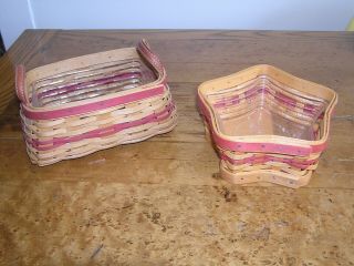 2 Longaberger Baskets Dresden Oh 2001 Tree Trimmings & Handled 2002 Msh W Liners