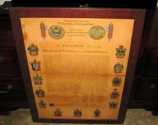 Lrg Antique 1902 United States Declaration Of Independence Orig Frame Political