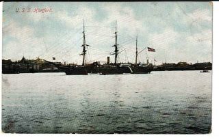 Postcard Ship Uss U.  S.  S.  Hartford American Flag Harbor City Skyline C 1906