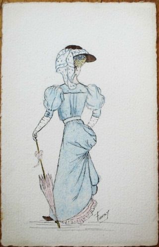 Hand - Painted,  Art 1905 French Postcard - Woman W/butt/bottom 