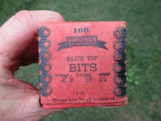 RARE VINTAGE FULL BOX NOS SIMONDS SAW BLUE TIP BITS 2 1/2 - 9 - 17/64 MILL FORESTRY 4