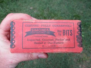 RARE VINTAGE FULL BOX NOS SIMONDS SAW BLUE TIP BITS 2 1/2 - 9 - 17/64 MILL FORESTRY 5