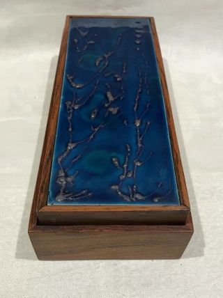 Mid Century Modern Bagni Raymor Blue Green Lava Tile & Wood Box Italy 1970’s