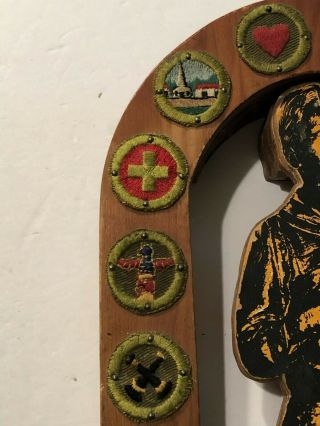 1940 ' s BSA Boy Scouts of America Folk Art Wood Plaque w/ Patches - Candle Holder 5
