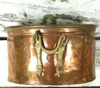 Vintage Hand Hammered Dovetailed Solid Copper Wall Pocket Planter Pot Brass Hook