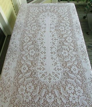 Vtg Quaker Lace White Cotton Rectangle Banquet Tablecloth 64x90
