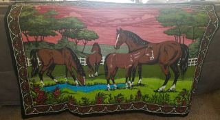 Vintage Horse Equestrian Tapestry Wall Hanging Cotton Made In Turkey 57 X 39.  5 "