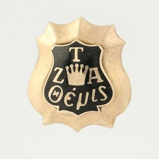 Zeta Tau Alpha Badge - Sorority 10k Yellow Gold Black Enamel Shield Pin
