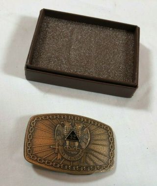 Freemason Masonic 32nd Degree Belt Buckle W/box