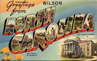 Postcard Nc Large Letter Greetings From Wilson Vintage Linen Unposted