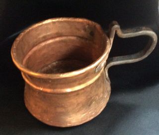 Antique 19c Thick Copper Pot Vessel Iron Handle Primitive Hand Forged Norway