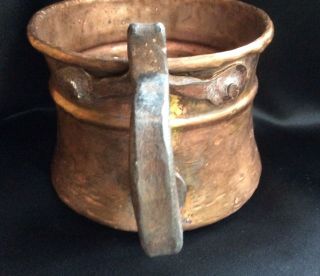 Antique 19c Thick Copper Pot Vessel Iron Handle Primitive Hand Forged NORWAY 2