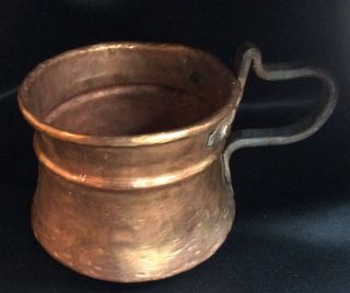 Antique 19c Thick Copper Pot Vessel Iron Handle Primitive Hand Forged NORWAY 5