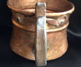 Antique 19c Thick Copper Pot Vessel Iron Handle Primitive Hand Forged NORWAY 8