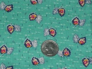 Full Vintage Feedsack: Turquoise Green with Yellow,  Red Flowers on Leaves 2